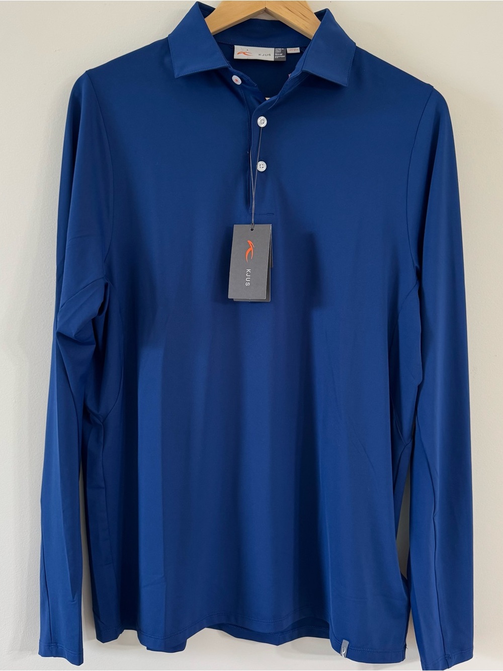 Kjus Soren polo shirt mens M Medium logo blue UPF50 long sleeve stretch comfort